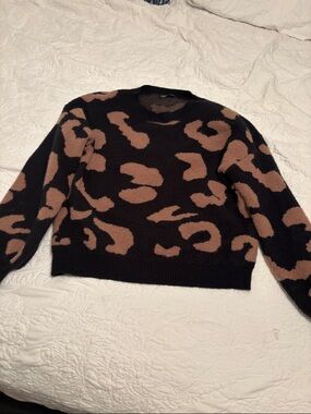 SHEIN Black and Brown Leopard Print Crew Neck Sweater